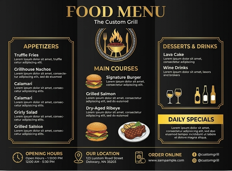 Food establishment custom menu vector display layout